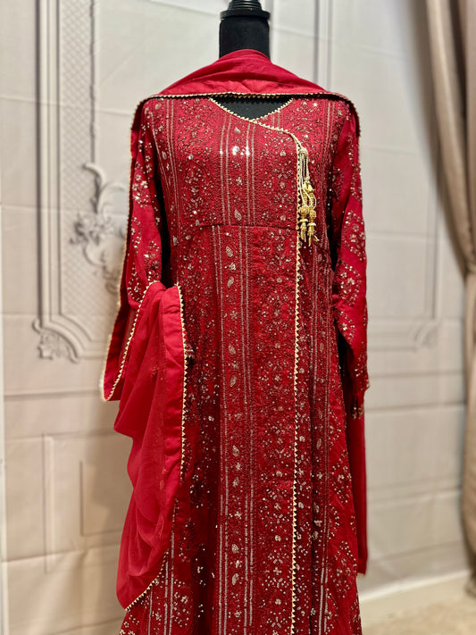 All over chickenkari Anarkali dress