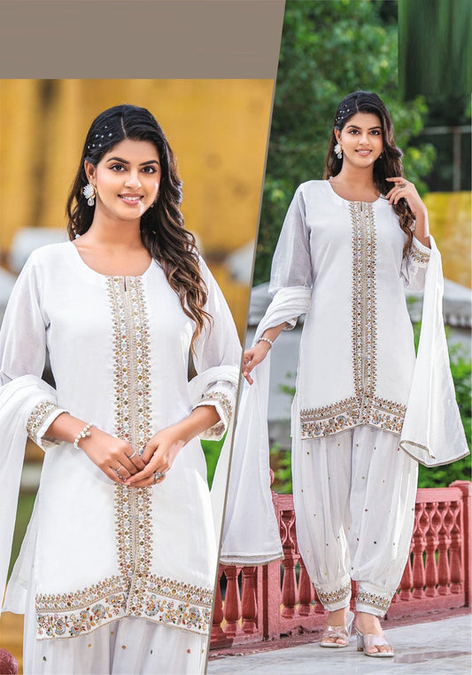 Off-white georgette dhoti suit