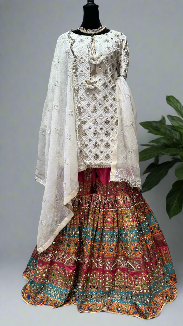 White and pink bridal sharara Suit