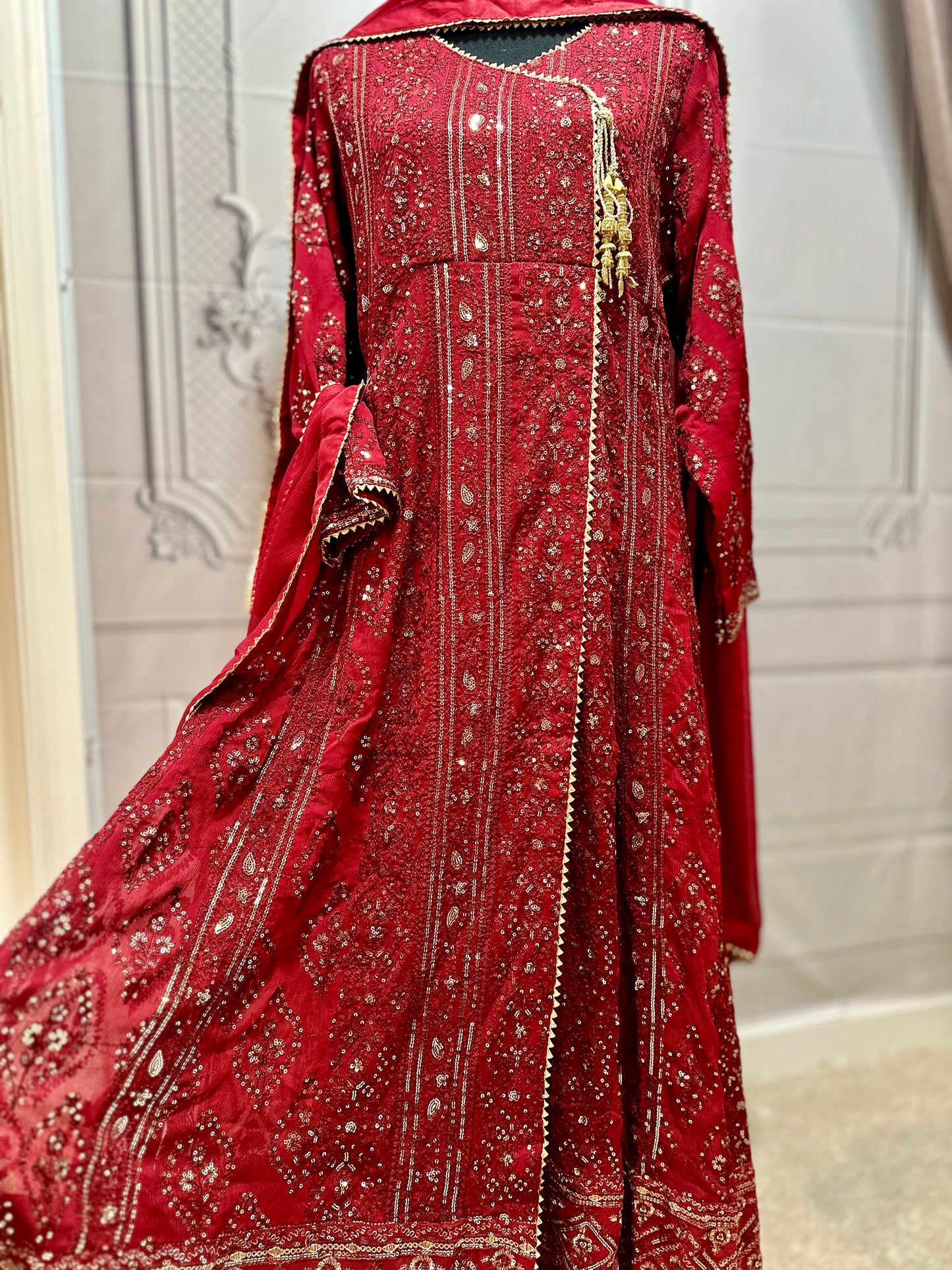 All over chickenkari Anarkali dress