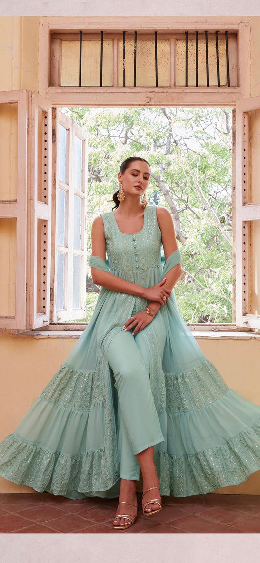 Mint green color Indowestern suit