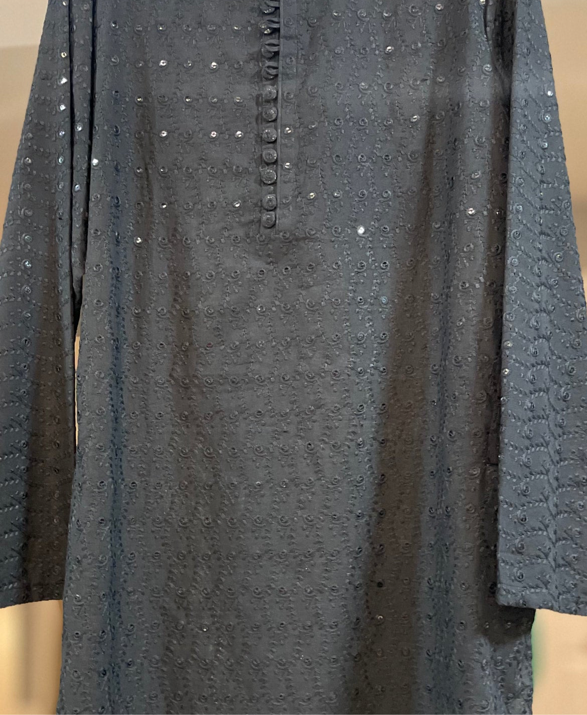 Man's Black Chikankari with Sequence design Kurta Pajama