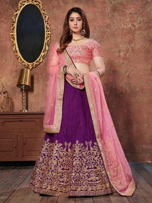 Purple-Pink party wear lehenga