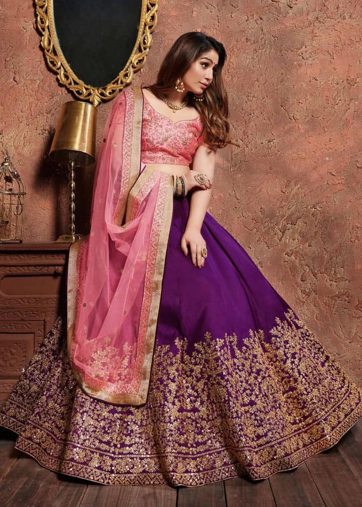 Purple-Pink party wear lehenga