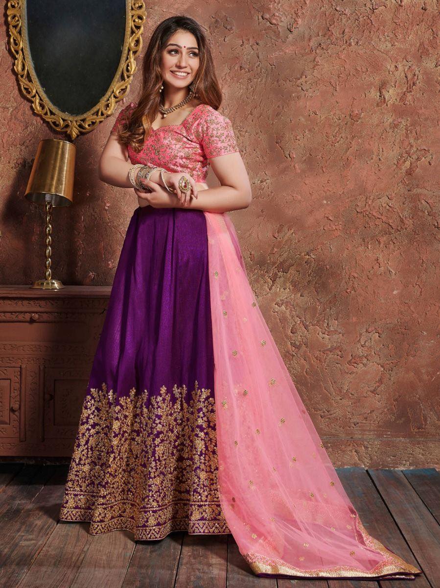 Purple-Pink party wear lehenga