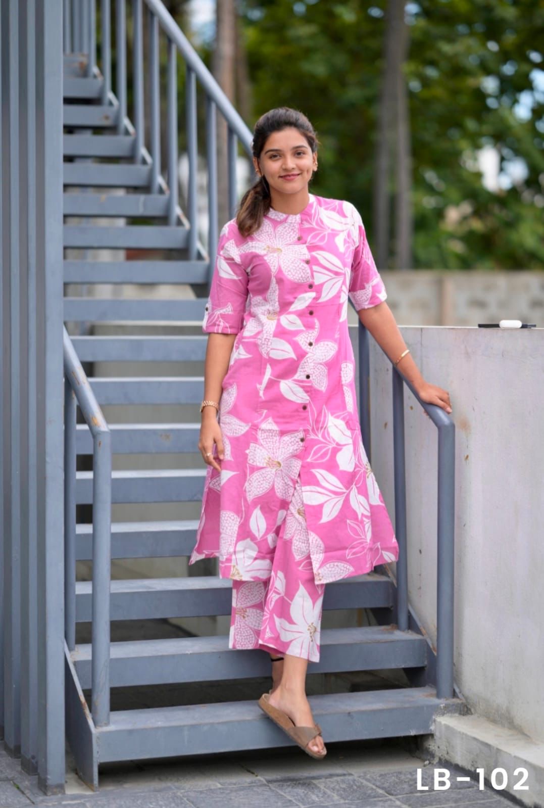 Pink Rayon 2 pc set pocket kurta pant