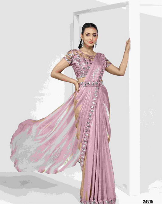 Pink silk fusion ready to wear saree