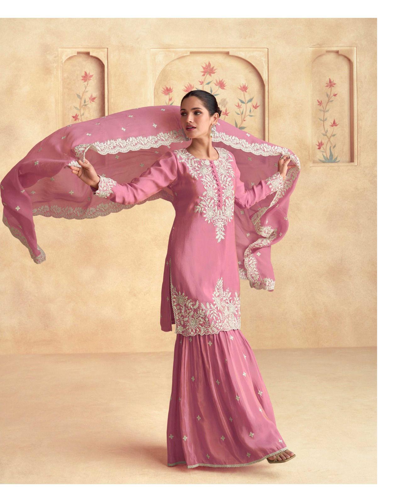 Pink embroidered gharara suit