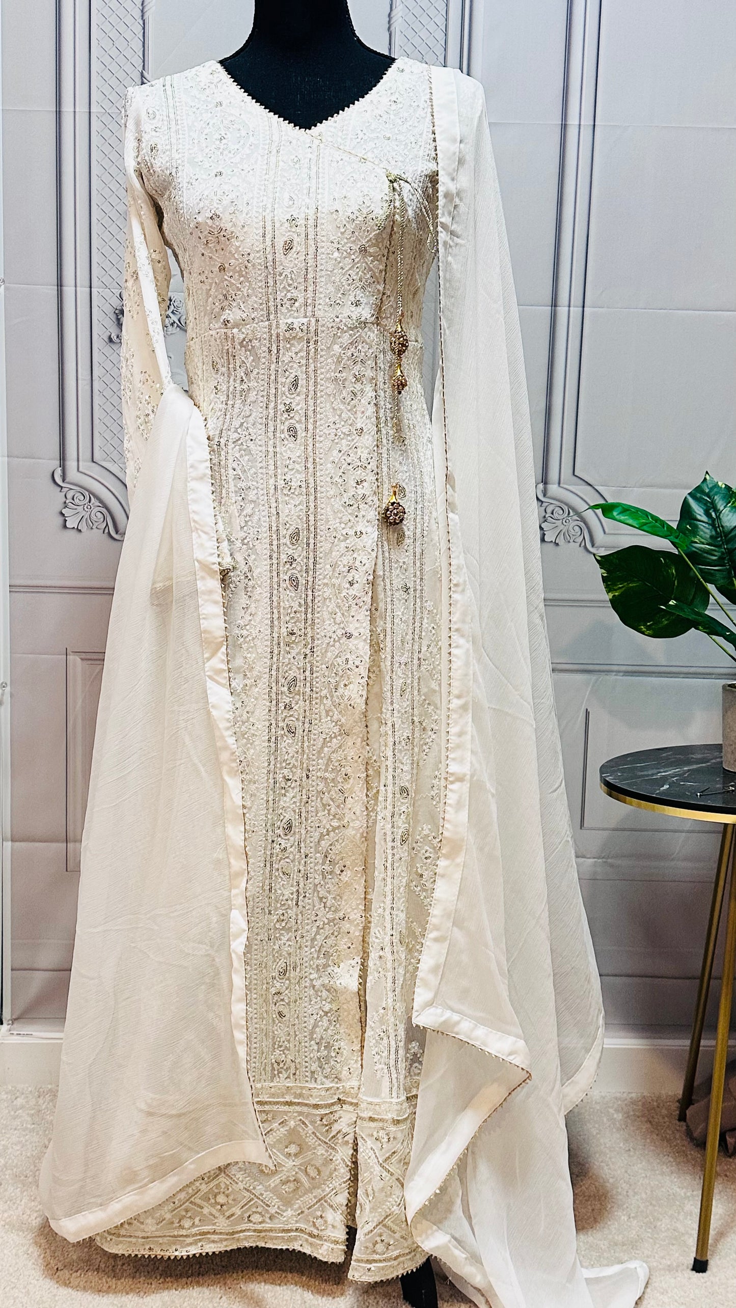 White Anarkali suit