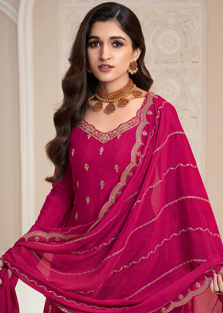 Hot Pink Silk Embroidered Sarara Suit