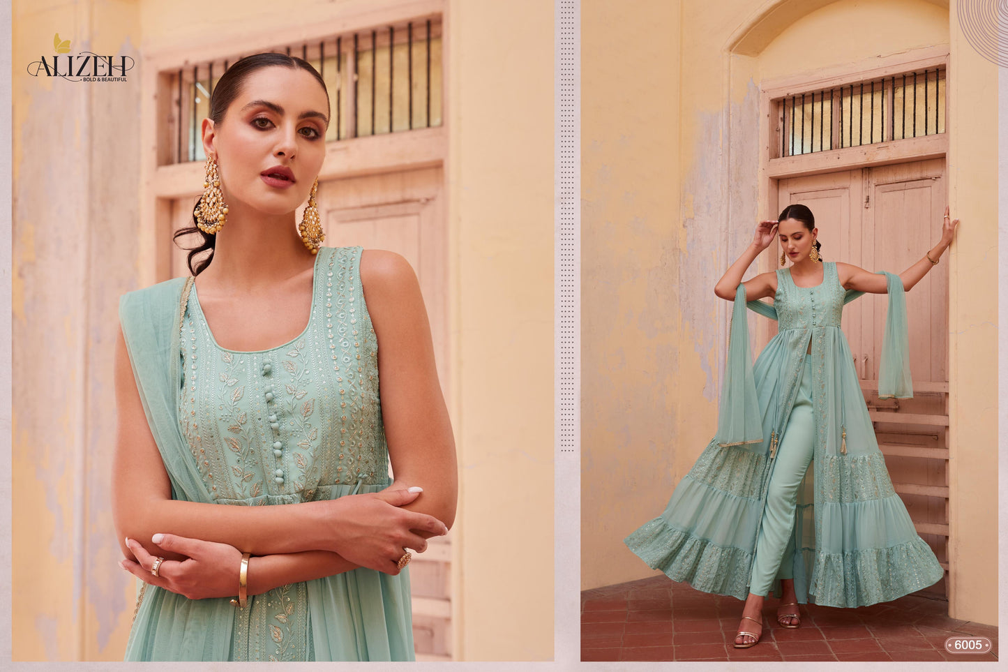 Mint green color Indowestern suit