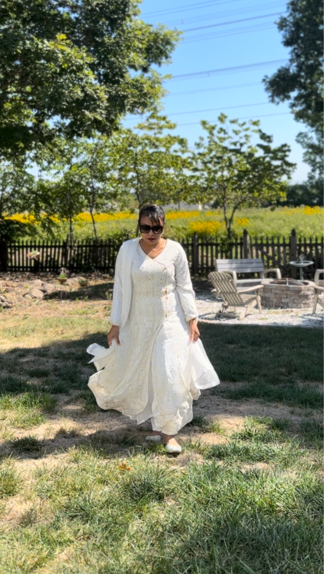 White Anarkali suit