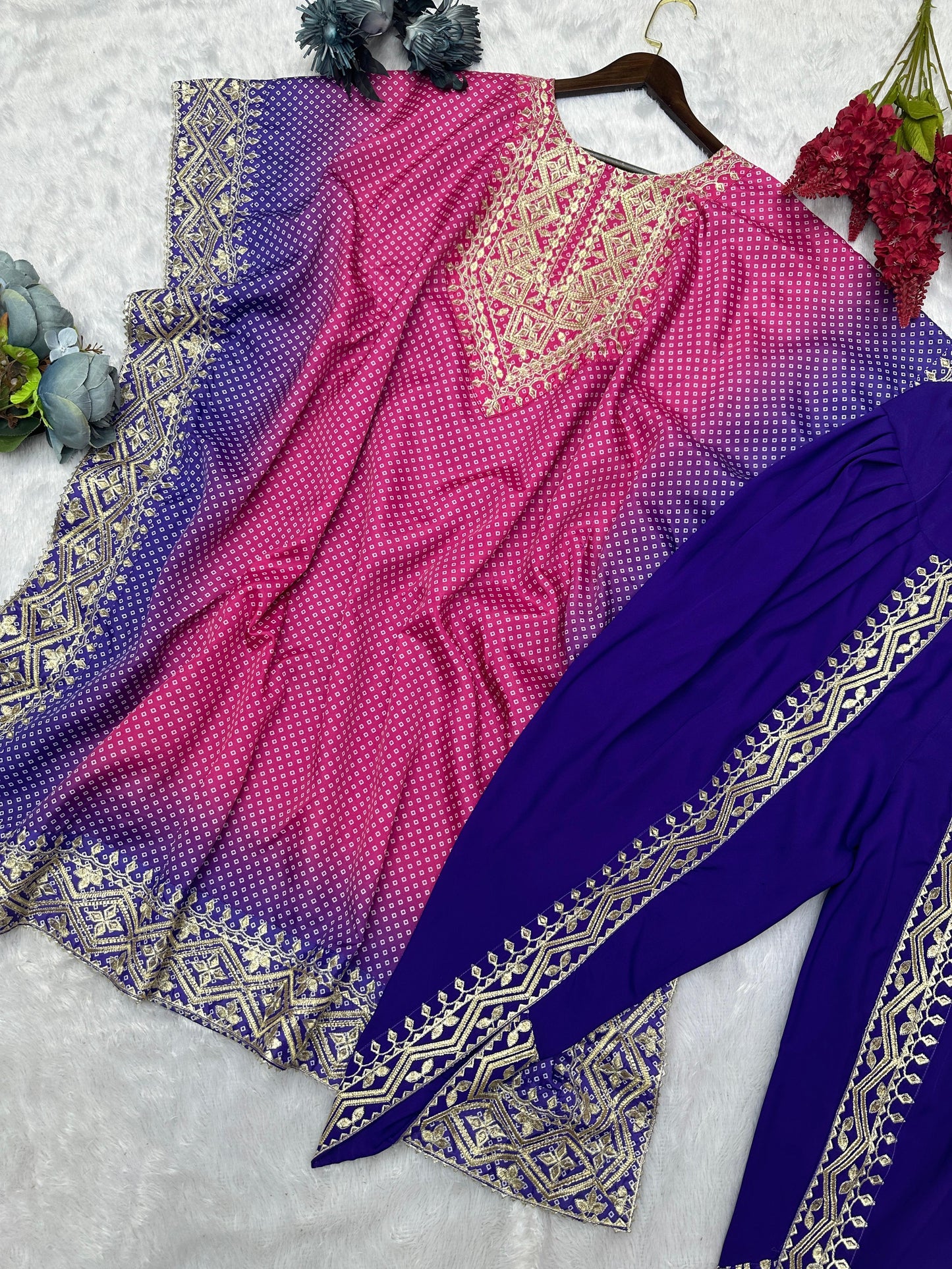 Silk embroidery kaftan 2 pc set