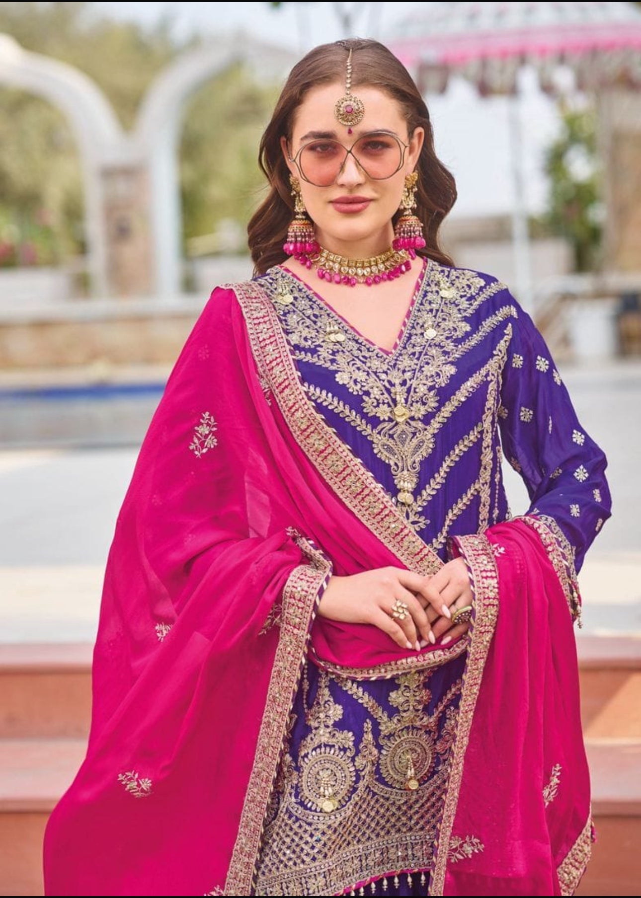 Purple Silk Embroidered Sarara Suit