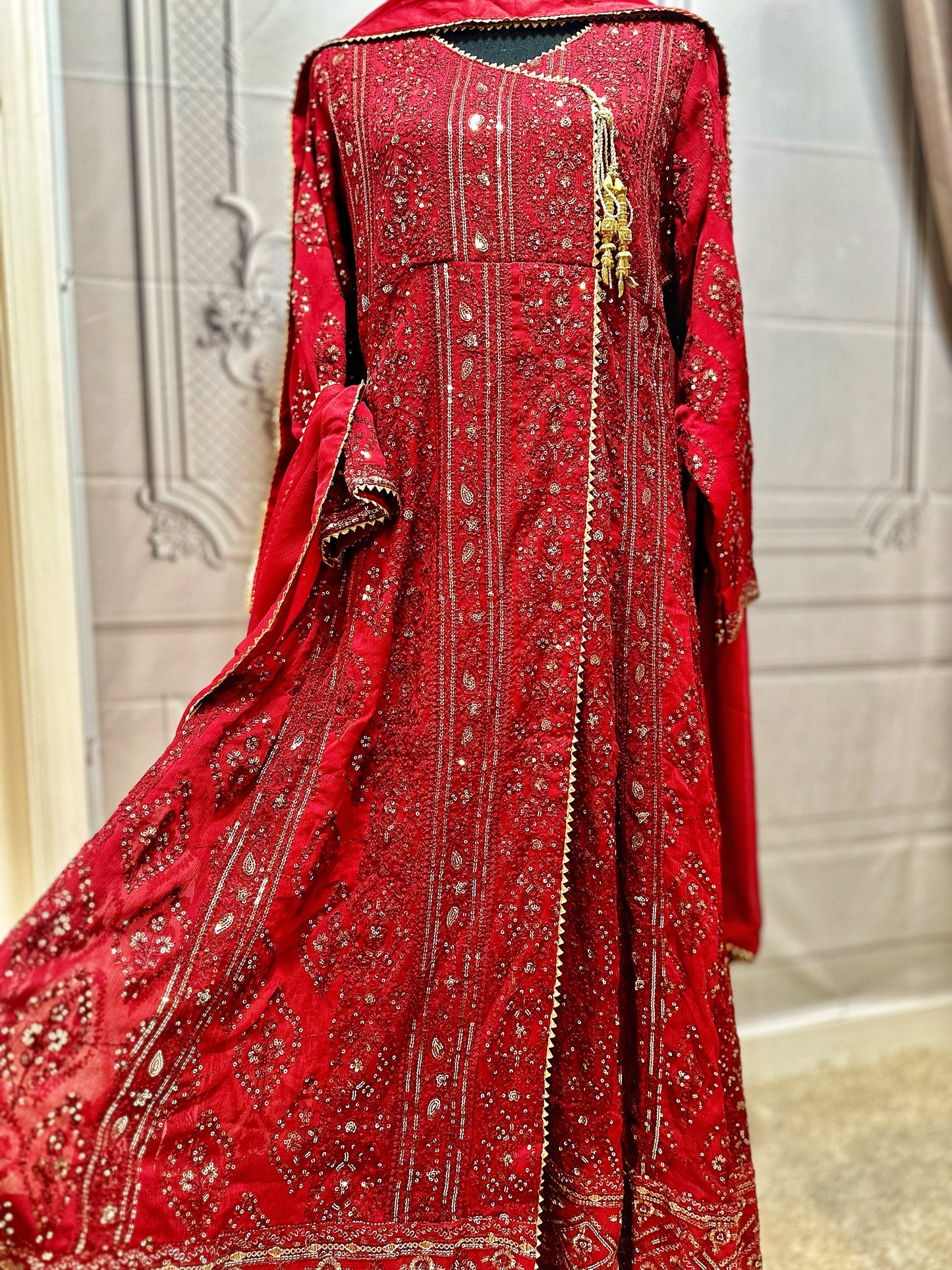 All over chickenkari Anarkali dress