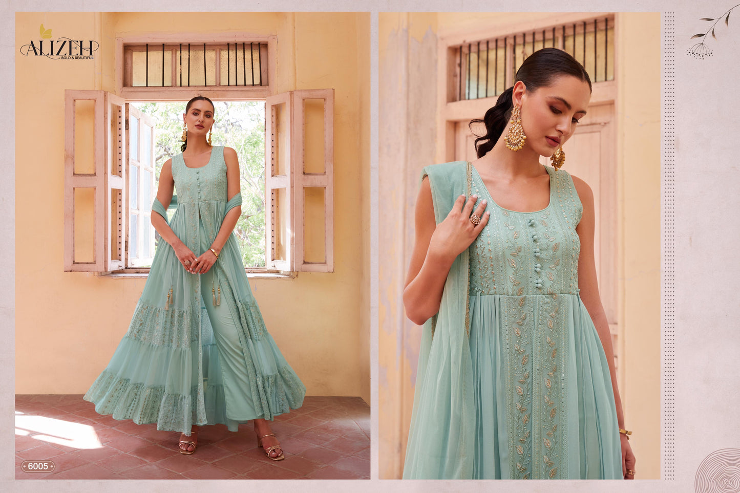 Mint green color Indowestern suit