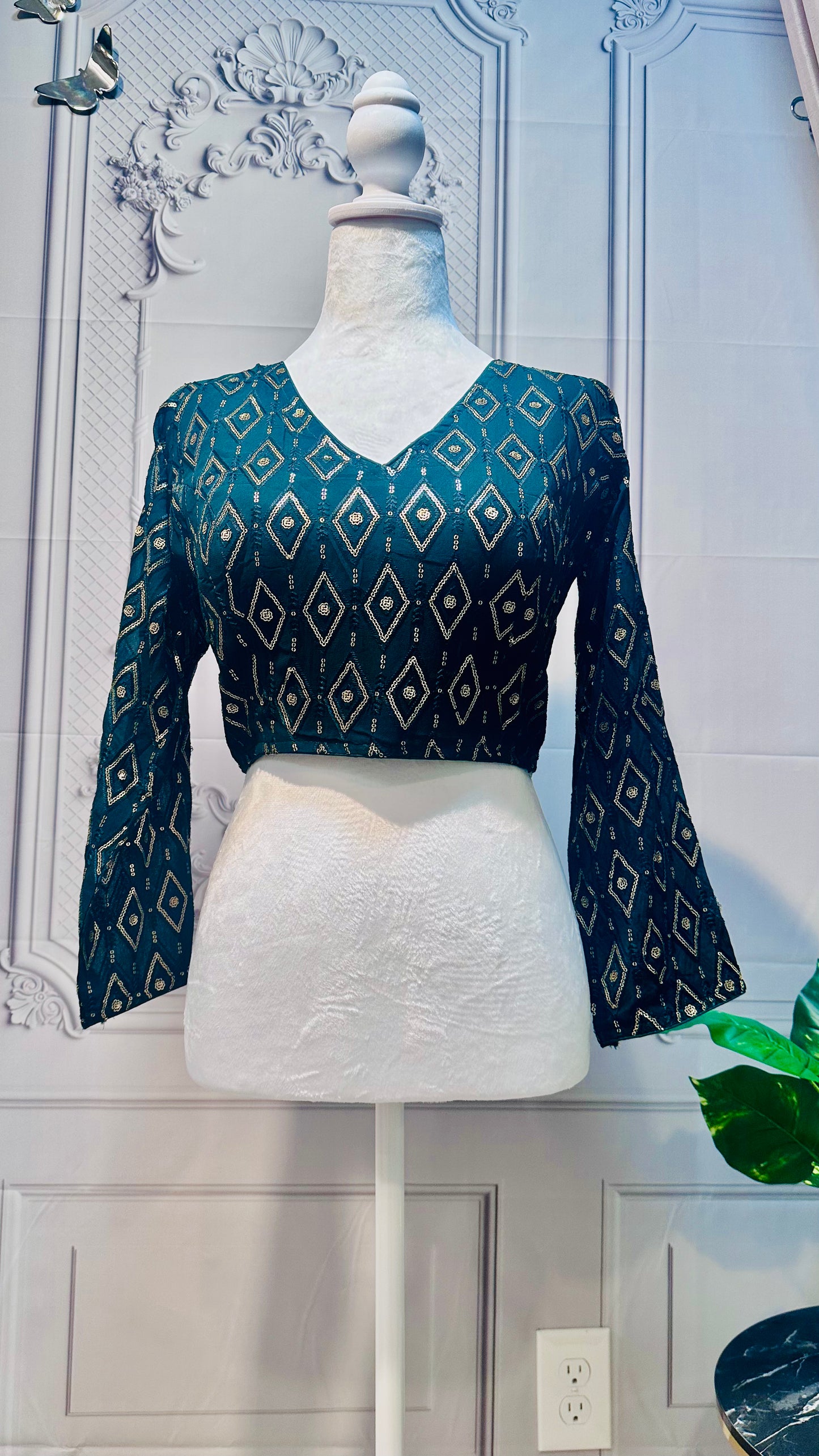 Green Party Readymade Blouse