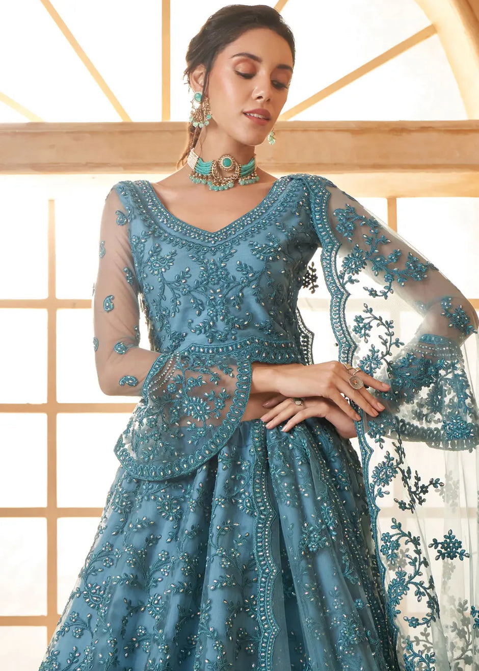 Blue embroidery lehenga choli