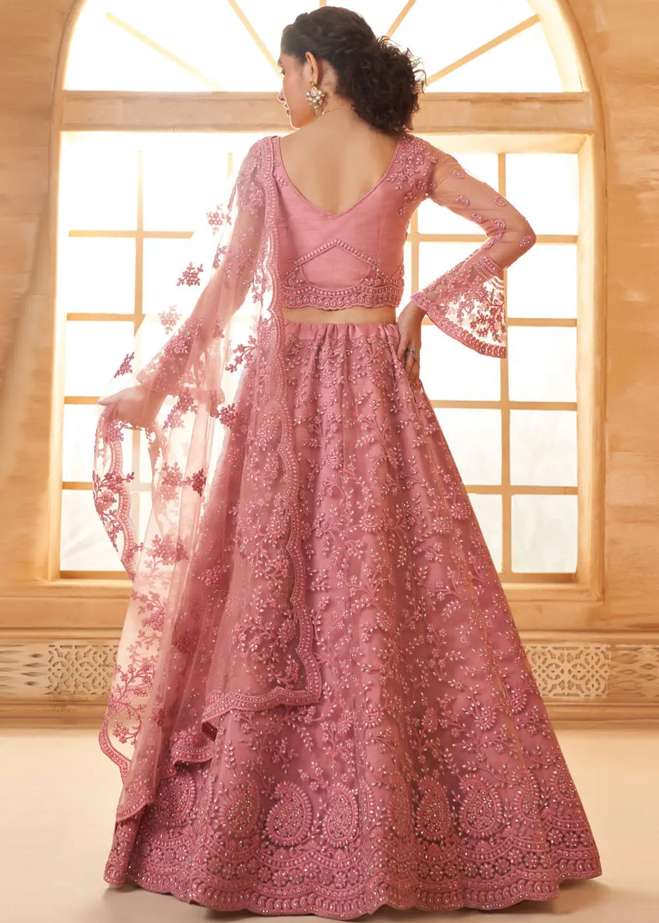 Pink embroidered bridal lehenga choli