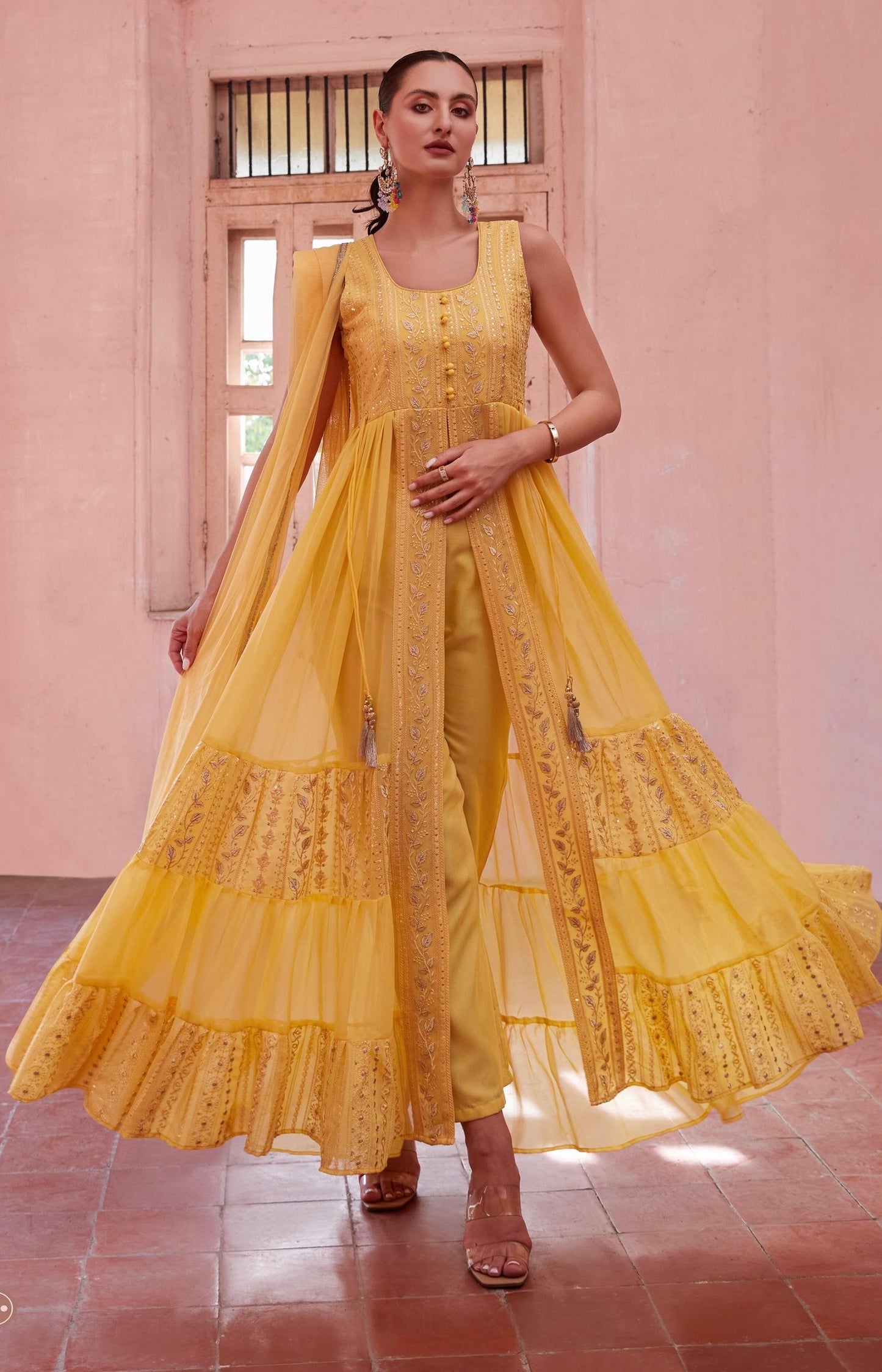 Yellow color elegant Indo-western suit