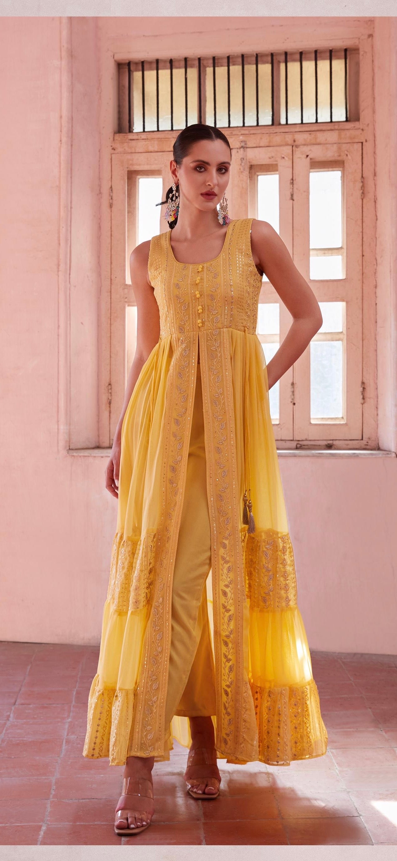 Yellow color elegant Indo-western suit