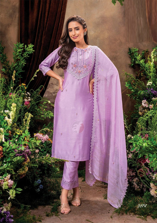 Purple color silk casual suit