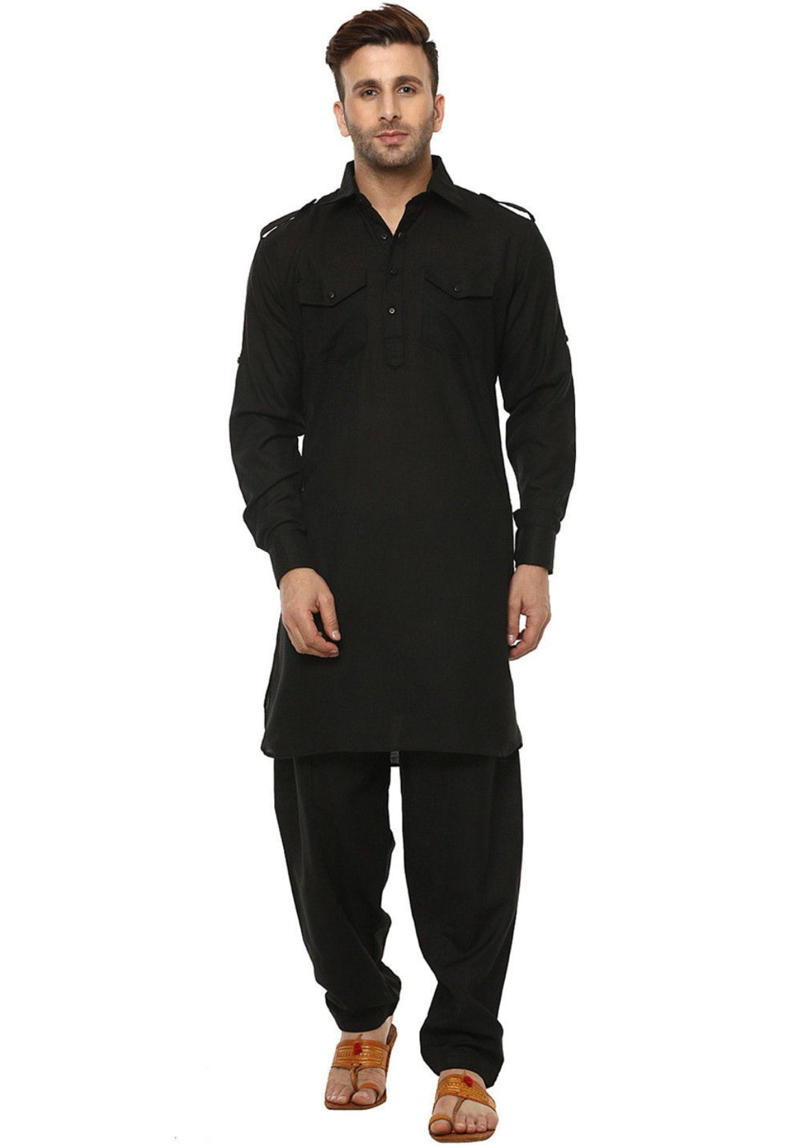 Black chickenkari pathani suit