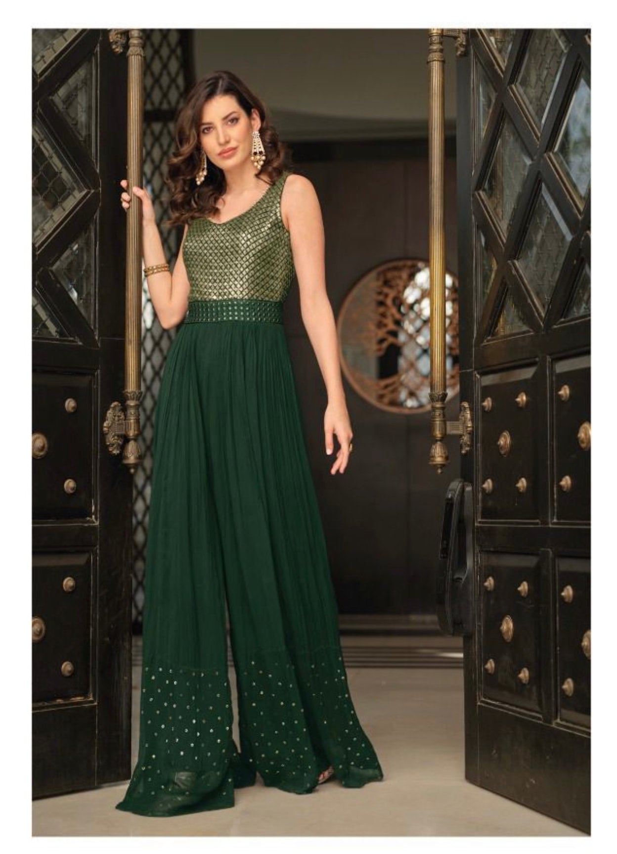 Party wear green silk Jumpsuit