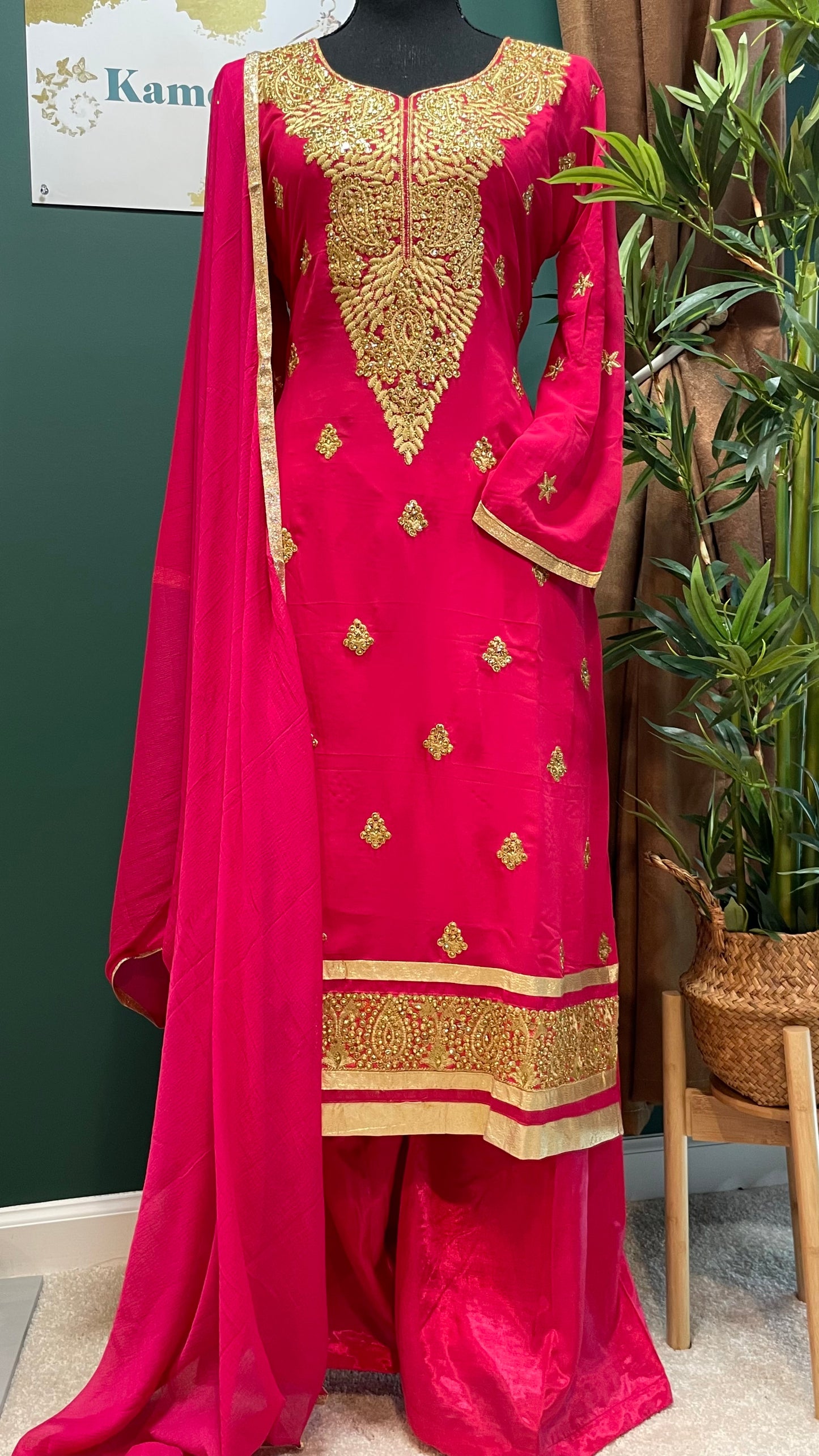 Mehroon embroidered party suit