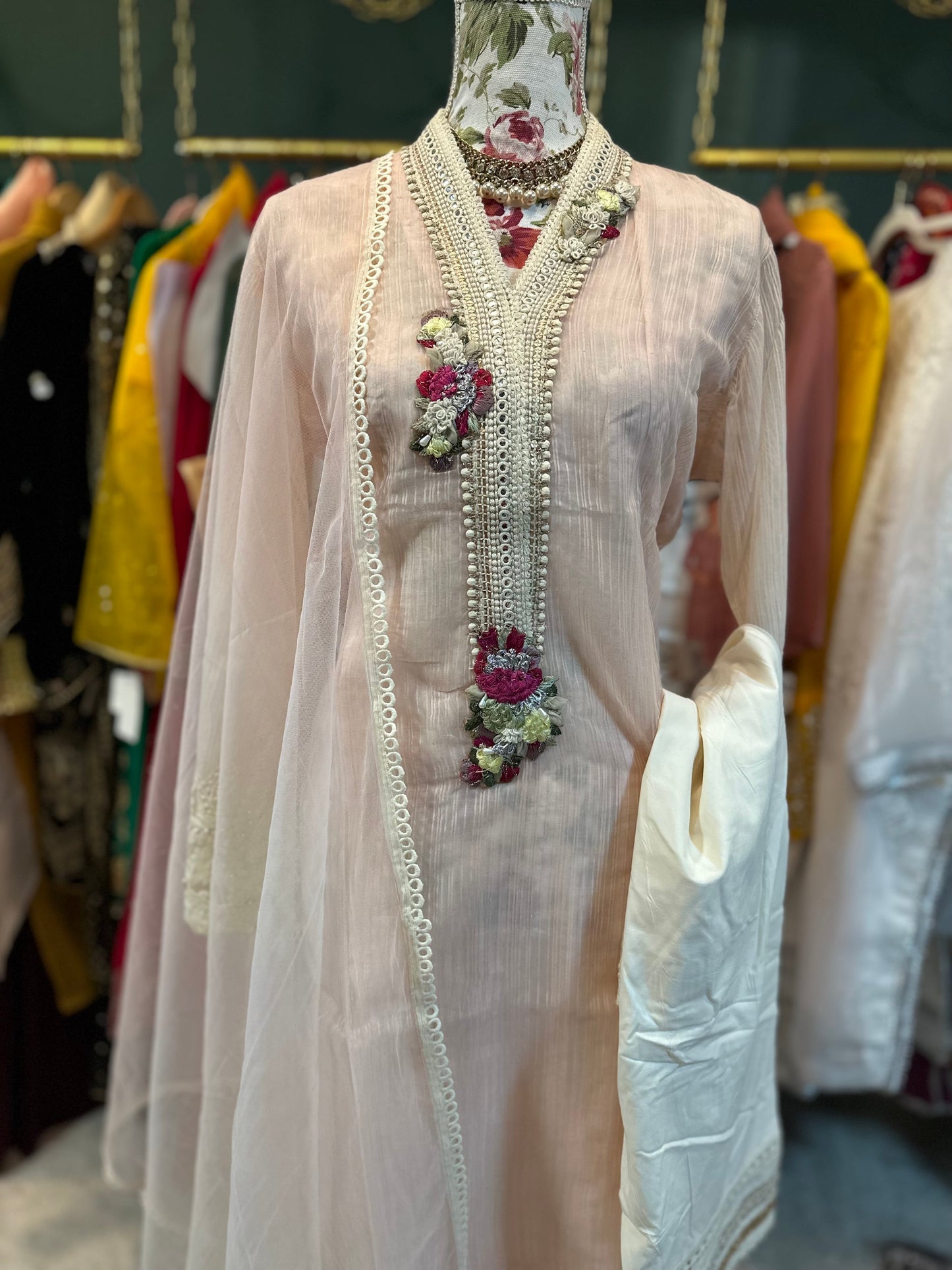 Pink Khadi Designer's Elegant Suit