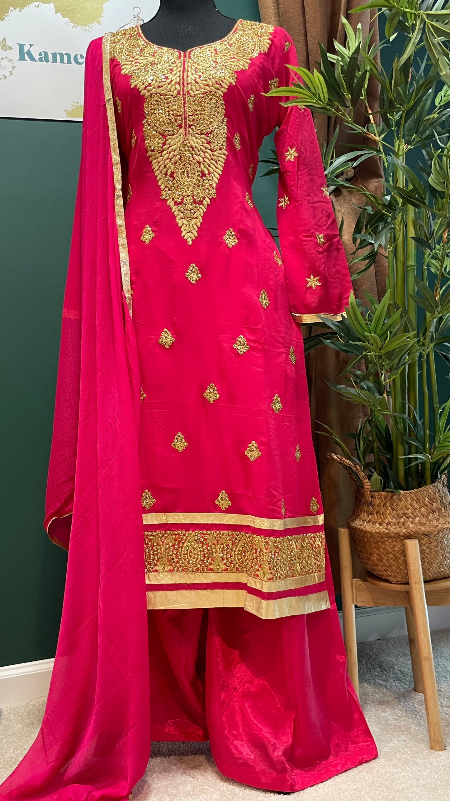 Mehroon embroidered party suit