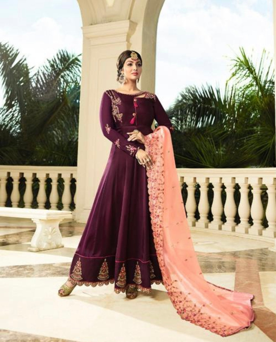 Purple color long gown dress