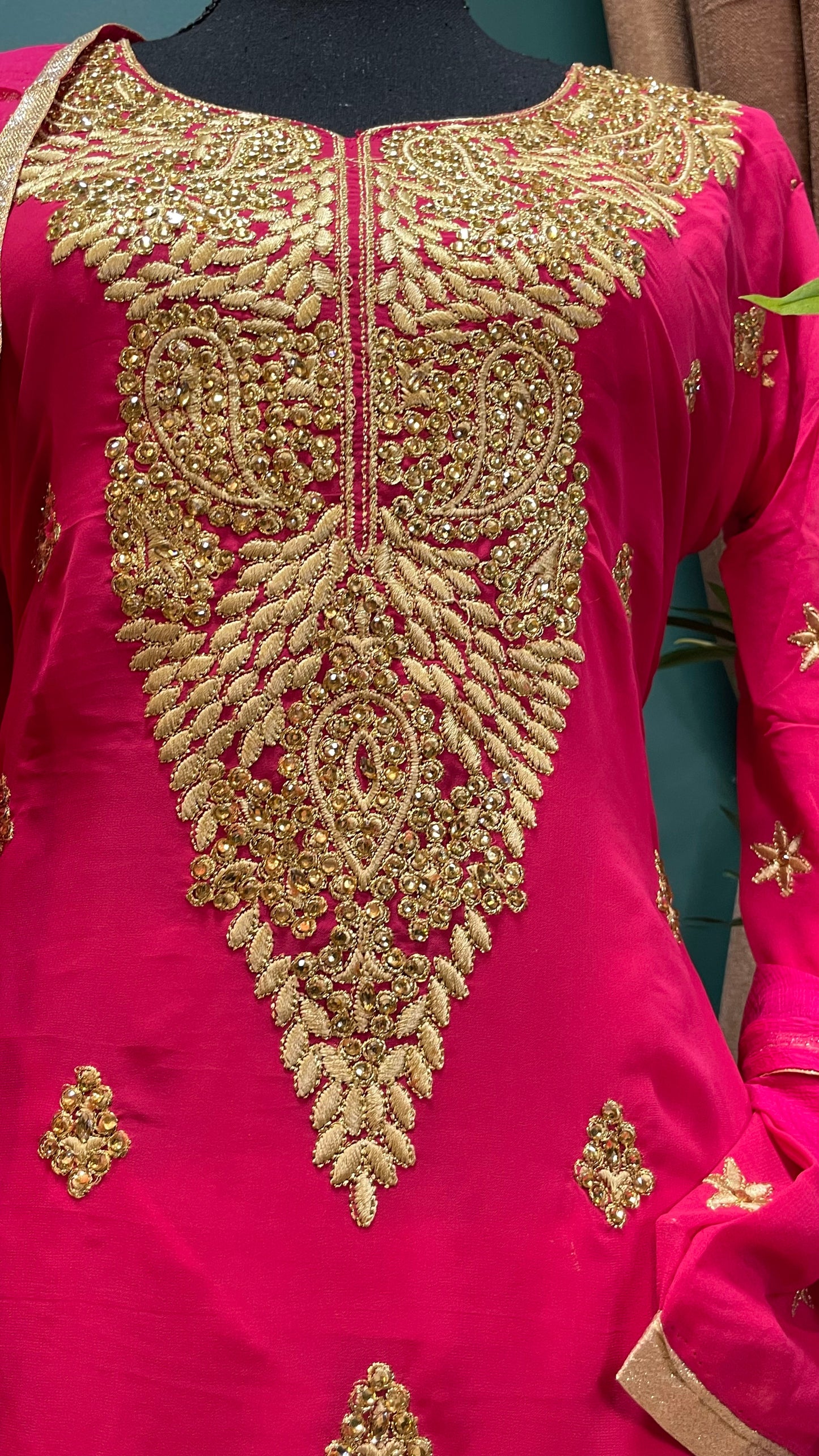 Mehroon embroidered party suit