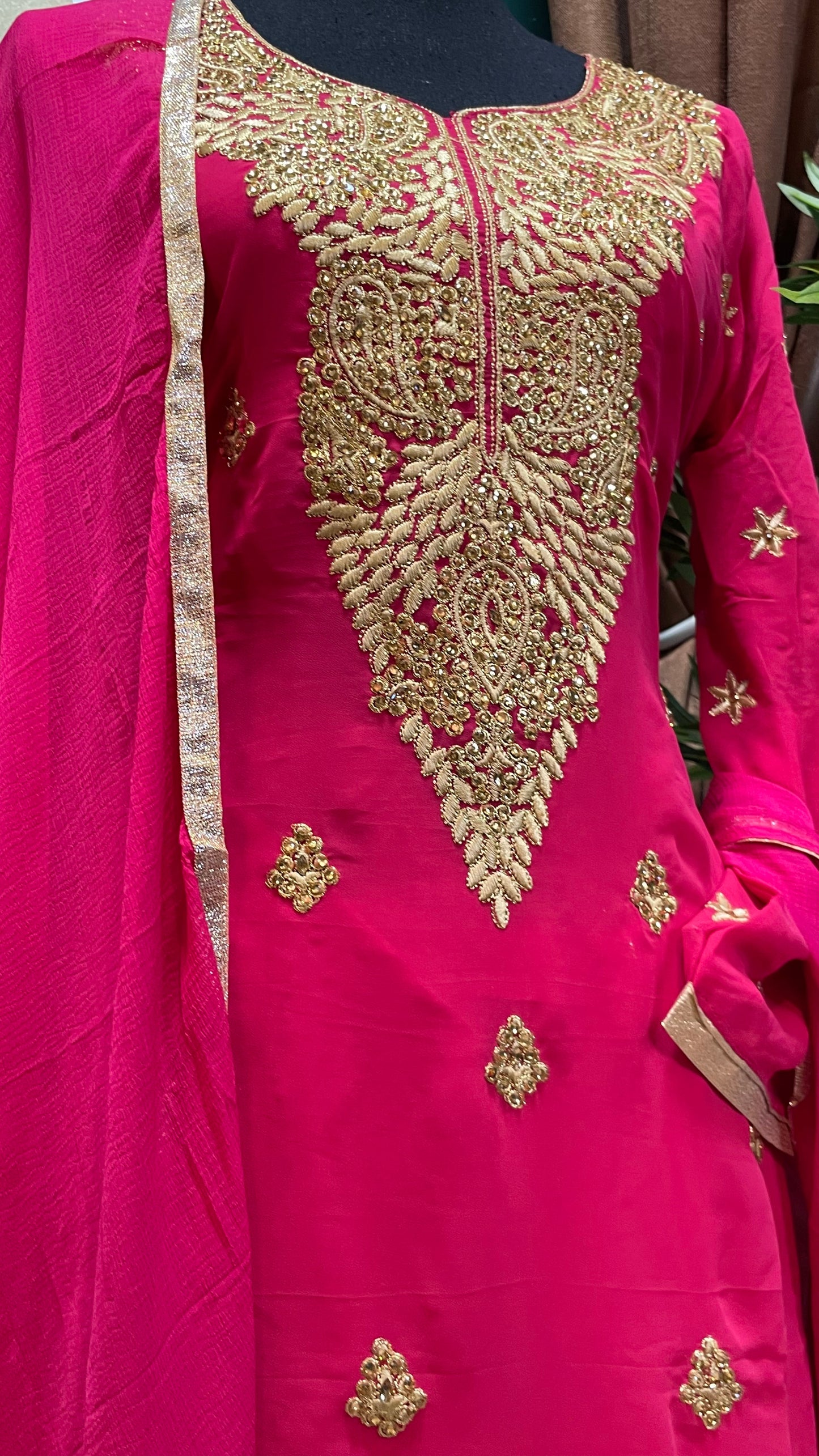 Mehroon embroidered party suit