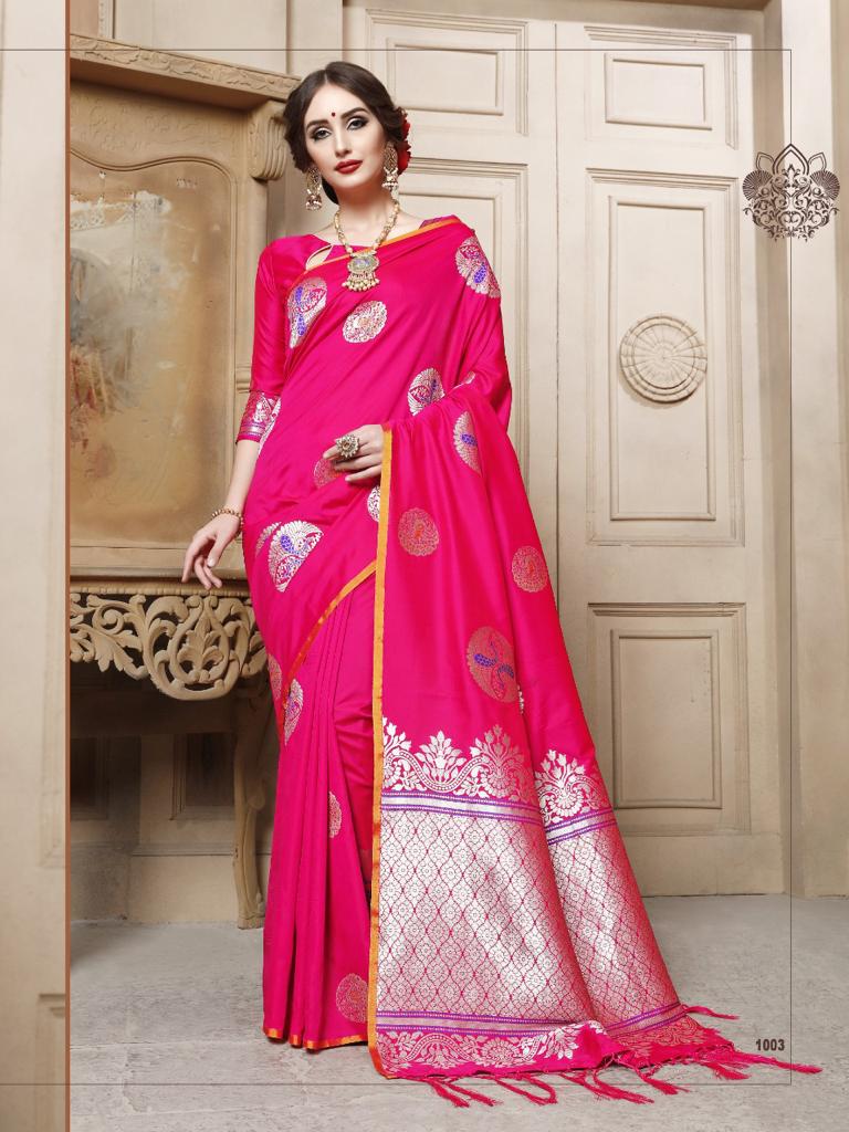 Rose Pink Banarsi Silk Saree with Unstitched Blouse