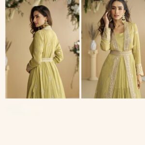 lemon green anarkali dress with jacket