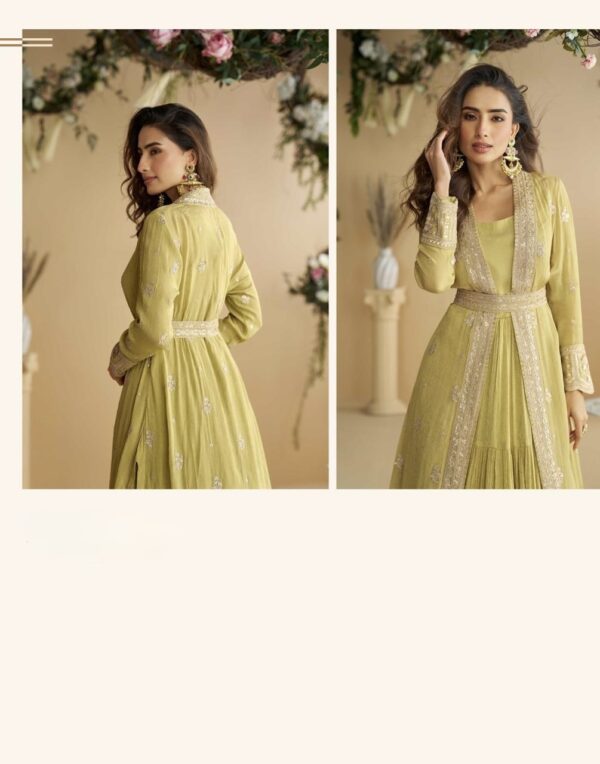 lemon green anarkali dress with jacket