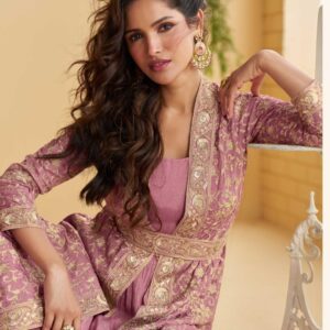 pink tulip anarkali dress with jacket