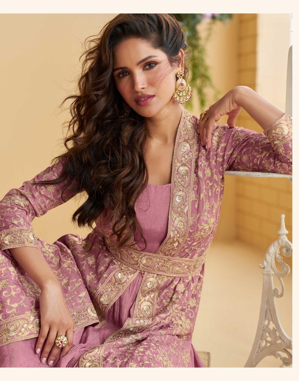 pink tulip anarkali dress with jacket