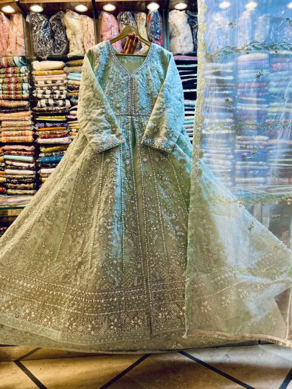 green anarkali party wear dress