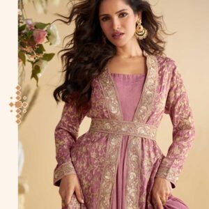 pink tulip anarkali dress with jacket