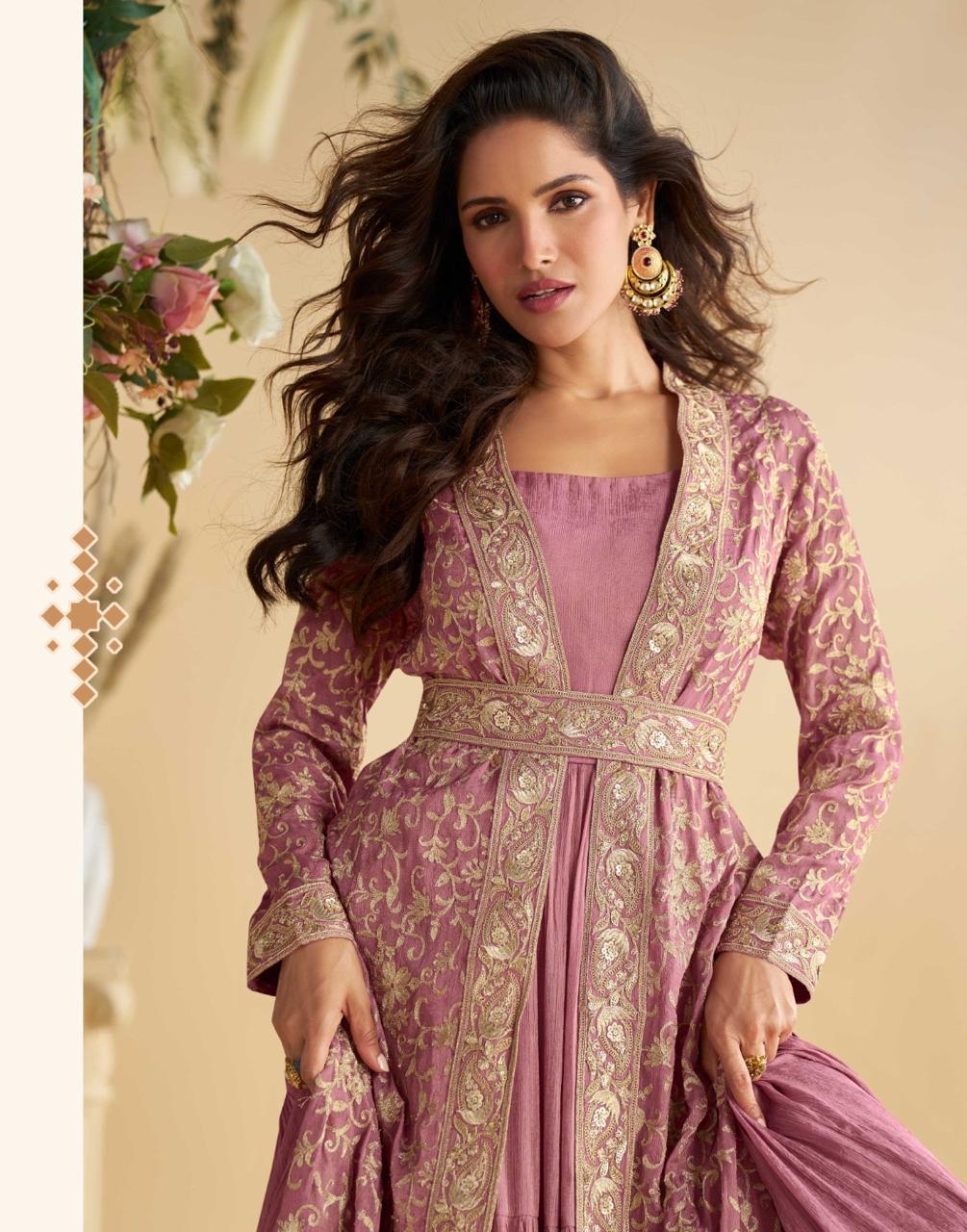 pink tulip anarkali dress with jacket