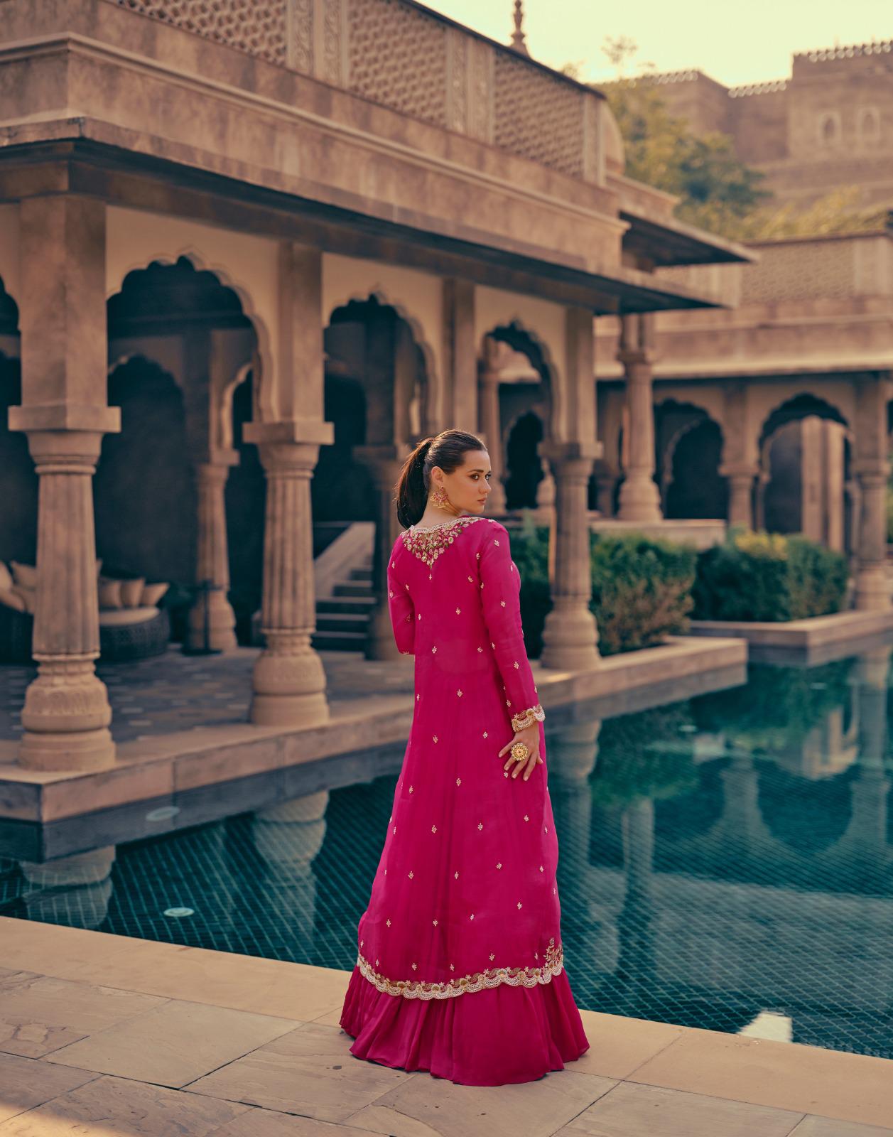 pink lahenga style anarkali with jacket