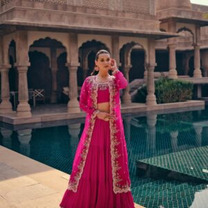 pink lahenga style anarkali with jacket