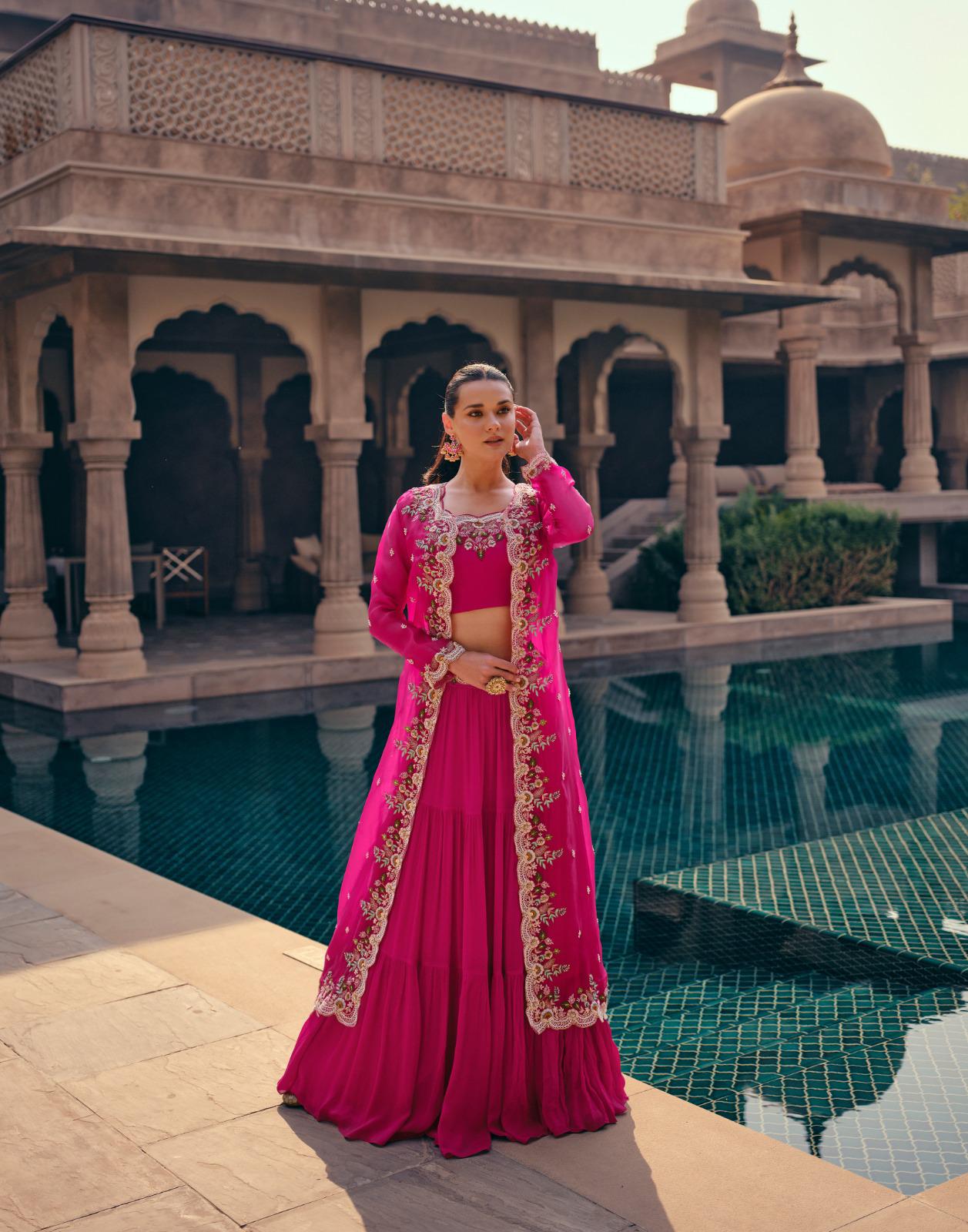 pink lahenga style anarkali with jacket