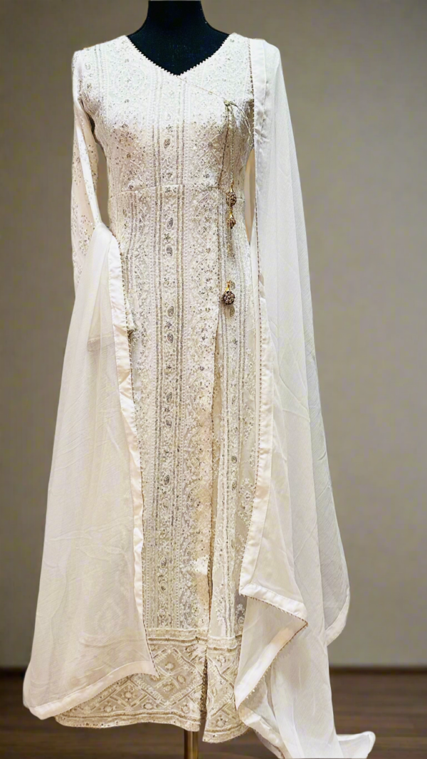 white anarkali dress