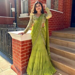 lemon green lehenga anarkali suit