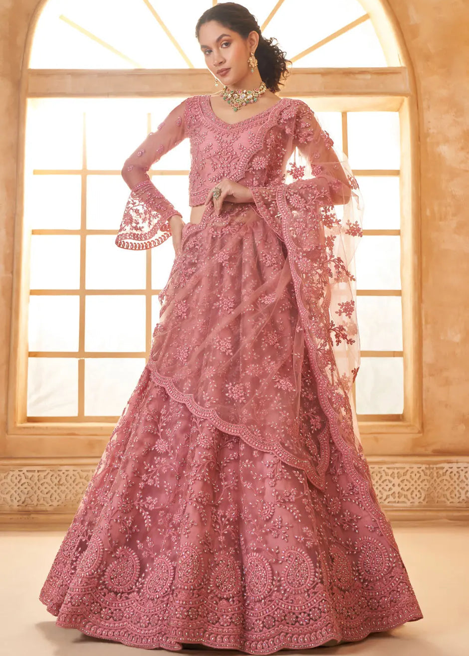 pink embroidered bridal lehenga choli
