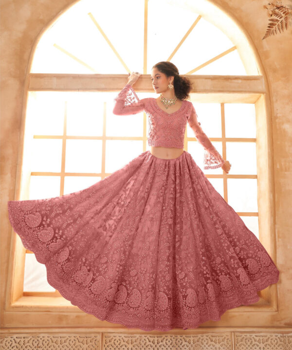 pink embroidered bridal lehenga choli