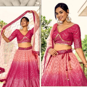 magenta pink chinnon lehenga choli